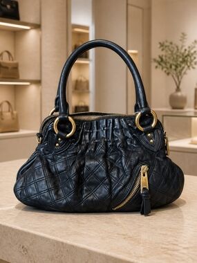 Marc Jacobs Black Quilted Leather Shoulder Bag with Gold Hardware